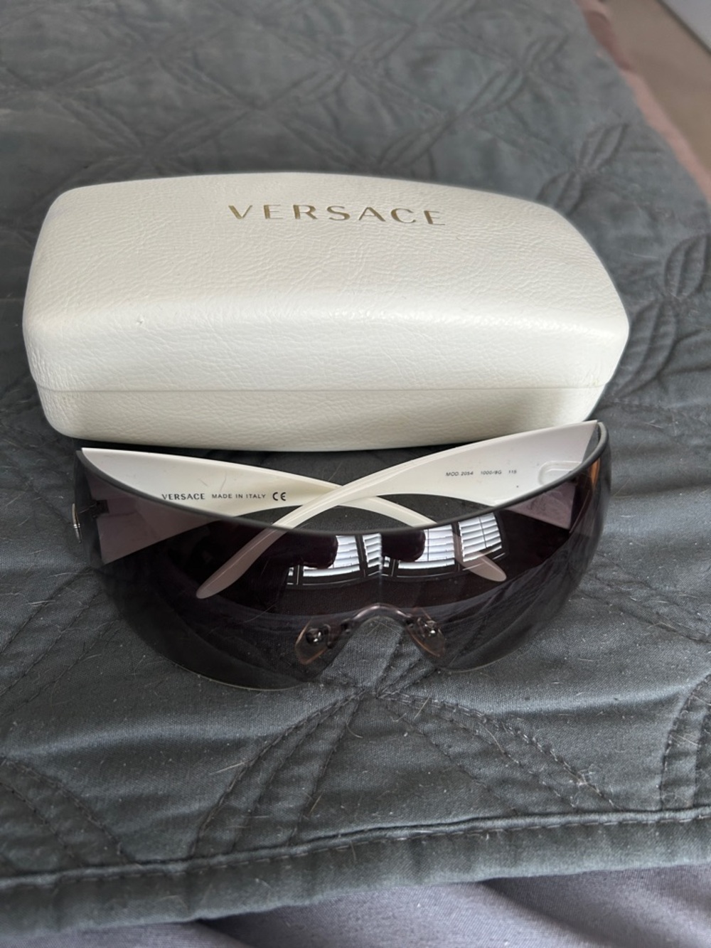 Versace White Frame Black Shield Sunglasses with Case